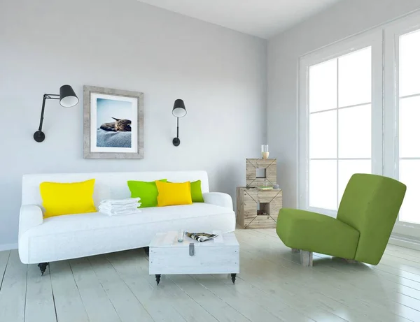Idea Scandinavian Living Room Interior Sofa Wooden Floor Decor Large — Stock Photo, Image