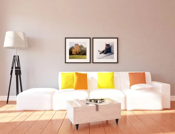 Idea Scandinavian Living Room Interior Sofa Wooden Floor Decor Large — Stock Photo, Image