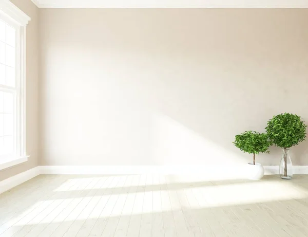 Idéia Interior Sala Escandinavo Vazio Com Plantas Chão Madeira Casa — Fotografia de Stock