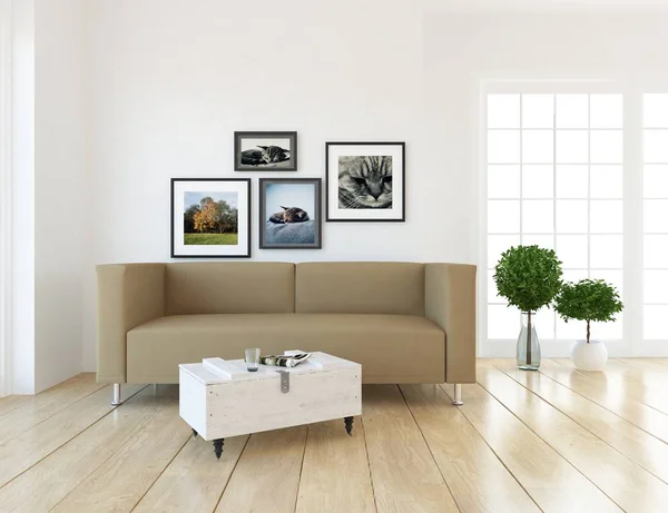 Idea Scandinavian Living Room Interior Sofa Plants Wooden Floor Home — Stock Photo, Image