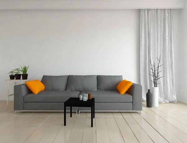 Idea Una Escandinava Sala Estar Interior Con Sofá Plantas Suelo — Foto de Stock