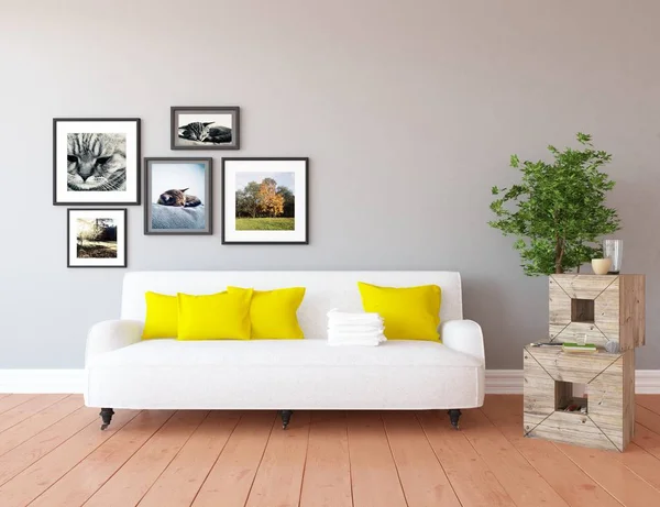 Idea Scandinavian Living Room Interior Sofa Plant Wooden Floor Home — Stock Photo, Image