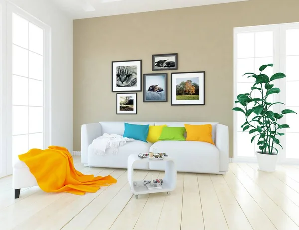 Idea Scandinavian Living Room Interior Sofa Plant Wooden Floor Home — Stock Photo, Image