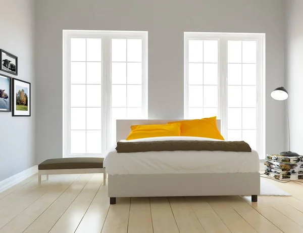 Idea White Scandinavian Living Room Interior Bed Wooden Floor Дом — стоковое фото