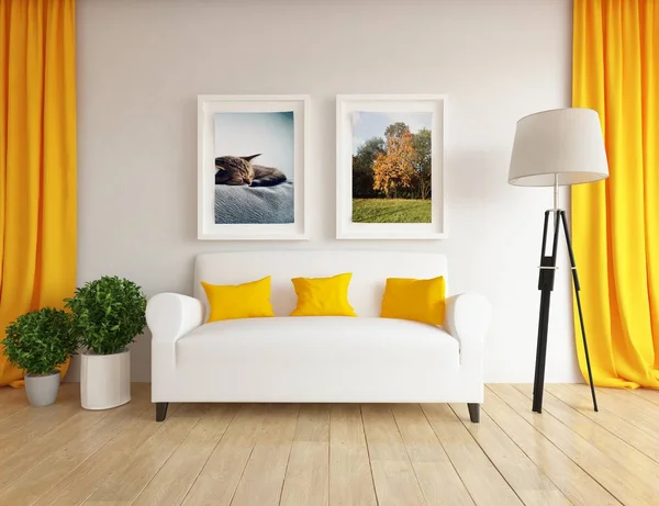 Idee Einer Skandinavischen Wohnzimmereinrichtung Mit Sofa Pflanzen Und Holzboden Heimat — Stockfoto