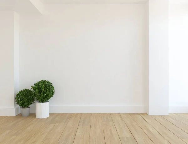 Idea of  empty scandinavian room interior with plants on wooden floor  . Home nordic interior. 3D illustration - Illustration