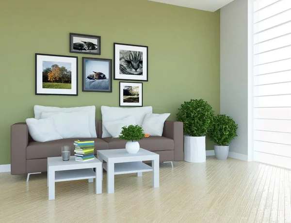 Idea Scandinavian Living Room Interior Sofa Plants Wooden Floor Home — Stock Photo, Image