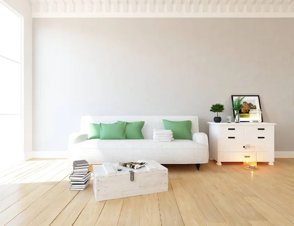 Idea Una Sala Estar Escandinava Blanca Interior Con Sofá Planta —  Fotos de Stock