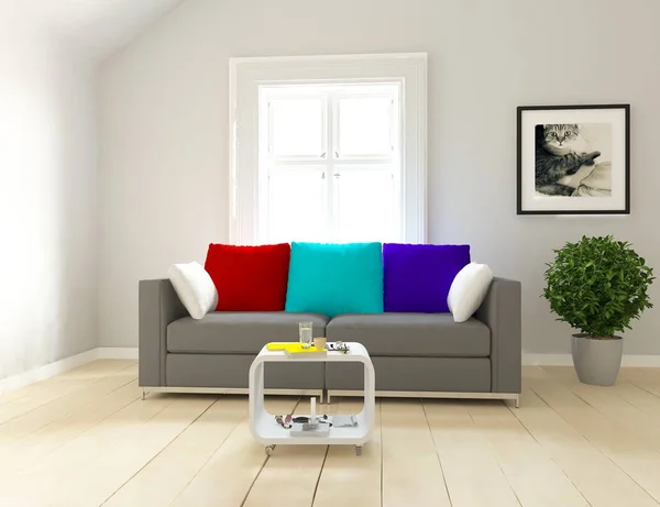 Idea Una Sala Estar Escandinava Blanca Interior Con Sofá Planta —  Fotos de Stock