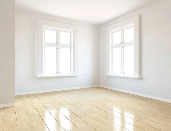 Biały Pokój Wnętrze Windows Skandynawskim Wystrojem Wnętrz Ilustracja — Zdjęcie stockowe