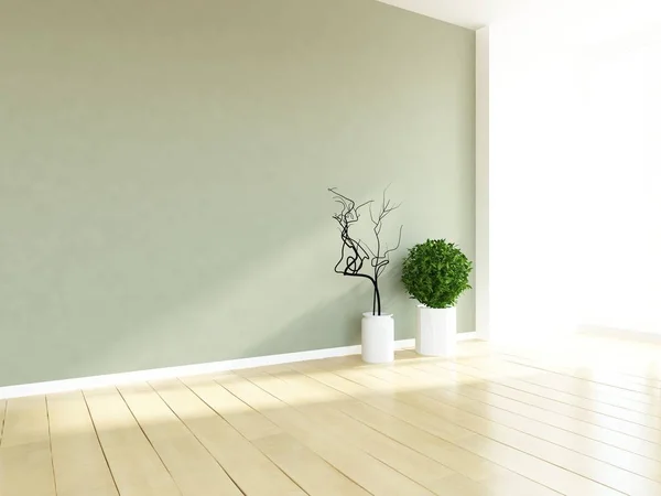 Idea Habitación Escandinava Vacía Interior Con Plantas Suelo Madera Inicio — Foto de Stock