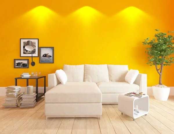 Idee Eines Weißen Skandinavischen Wohnzimmers Mit Sofa Und Pflanze Heimat — Stockfoto