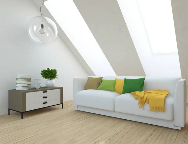 Idea Una Sala Estar Escandinava Blanca Interior Con Sofá Planta — Foto de Stock