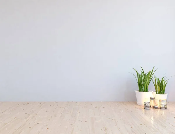 Idéia Interior Sala Escandinavo Vazio Com Plantas Chão Madeira Casa — Fotografia de Stock