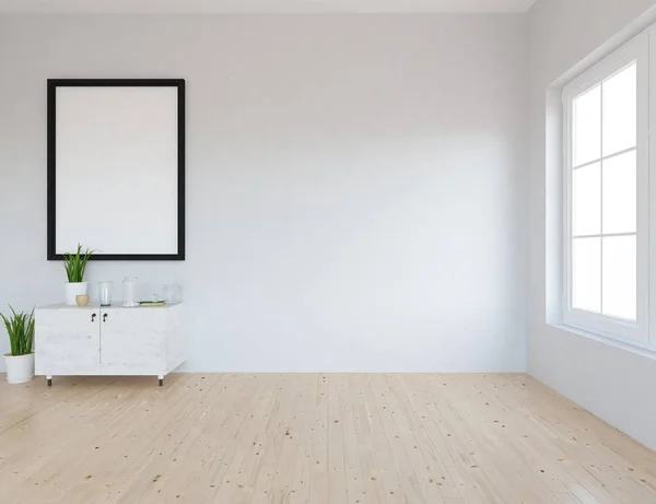 Idea Habitación Escandinava Vacía Interior Con Plantas Suelo Madera Inicio — Foto de Stock