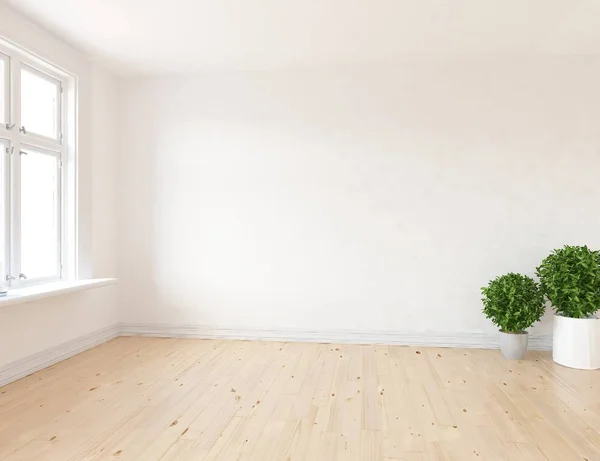 Idea Habitación Escandinava Vacía Interior Con Plantas Suelo Madera Inicio — Foto de Stock