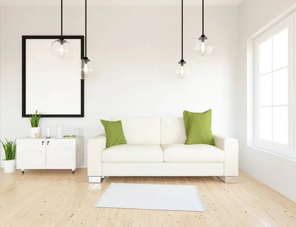 Idea Scandinavian Living Room Interior Sofa Plants Wooden Floor Home — Stock Photo, Image