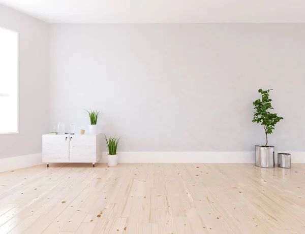 Idea Habitación Escandinava Vacía Interior Con Plantas Suelo Madera Inicio — Foto de Stock