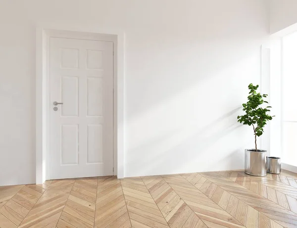 Idea Habitación Escandinava Vacía Interior Con Planta Sobre Suelo Madera — Foto de Stock