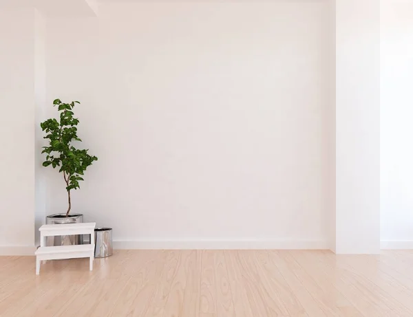 Ιδέα Της Ένα Λευκό Άδειο Δωμάτιο Σκανδιναβικές Εσωτερικό Φυτό Ξύλινο — Φωτογραφία Αρχείου