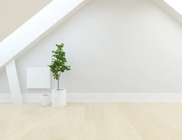 Idea Una Habitación Escandinava Vacía Blanca Interior Con Planta Suelo — Foto de Stock