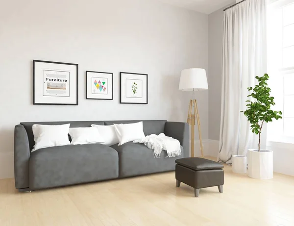 Idea Scandinavian Living Room Interior Sofa Plant Wooden Floor Дом — стоковое фото