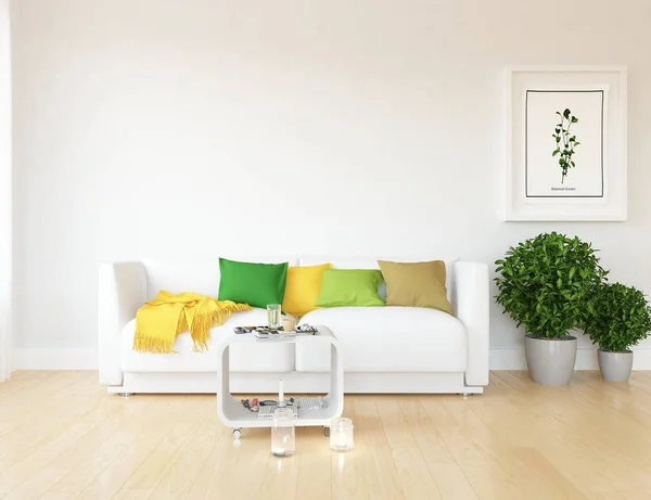 Idea Scandinavian Living Room Interior Sofa Plants Wooden Floor Home — Stock Photo, Image