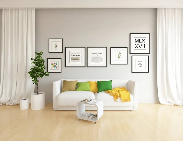 Idea Scandinavian Living Room Interior Sofa Plant Wooden Floor Дом — стоковое фото