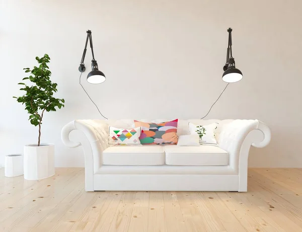 Idea Scandinavian Living Room Interior Sofa Plant Wooden Floor Home — Stock Photo, Image