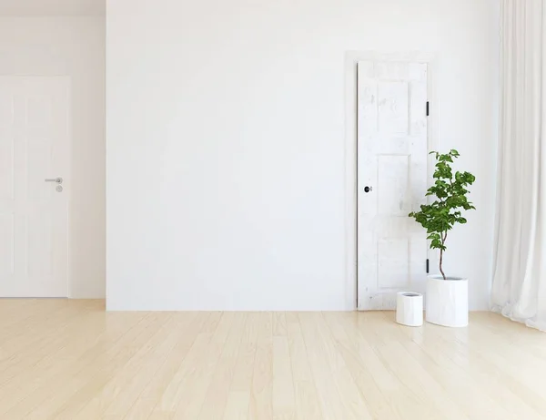 Idea Habitación Escandinava Vacía Interior Con Planta Sobre Suelo Madera — Foto de Stock