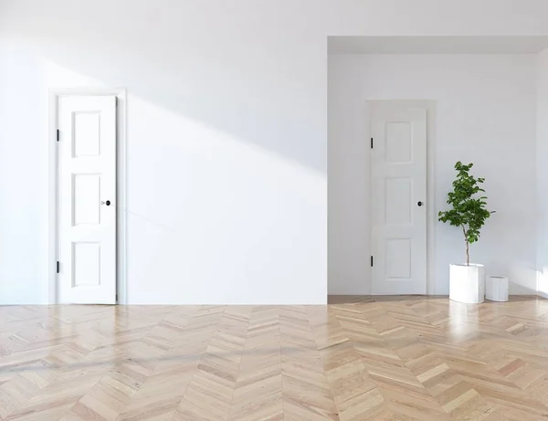 Idea Habitación Escandinava Vacía Interior Con Planta Sobre Suelo Madera — Foto de Stock