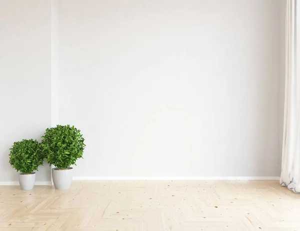 Idea Habitación Escandinava Vacía Interior Con Plantas Suelo Madera Inicio — Foto de Stock