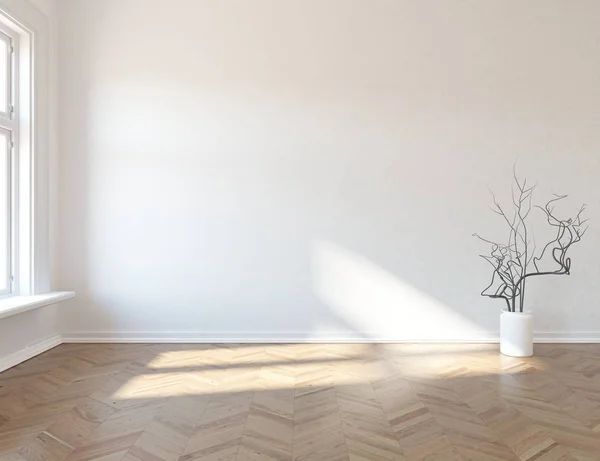 Myšlenka Prázdné Místnosti Skandinávský Interiér Váza Dřevěné Podlaze Domácí Severské — Stock fotografie