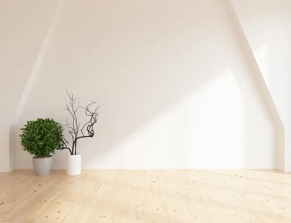 Ideia Interior Sala Escandinavo Vazio Com Plantas Chão Madeira Casa — Fotografia de Stock