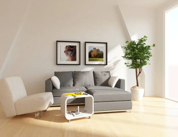 Idea Scandinavian Living Room Interior Sofa Plant Wooden Floor Home — Stock Photo, Image