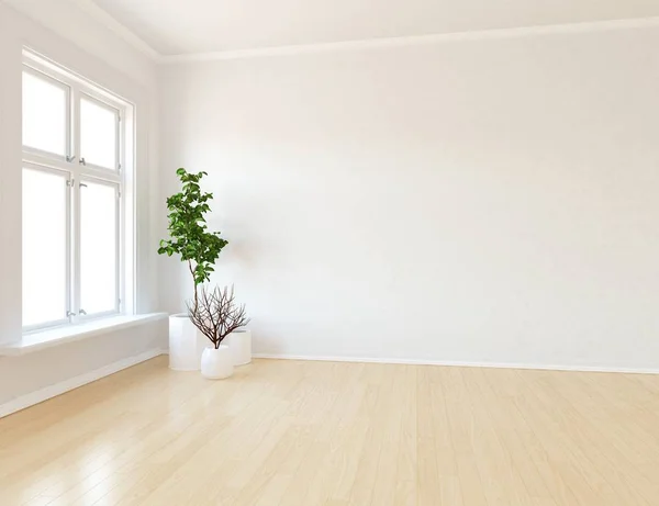 Idea Habitación Escandinava Vacía Interior Con Plantas Suelo Madera Inicio — Foto de Stock