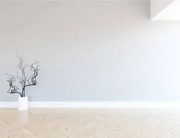 Idée Chambre Scandinave Vide Intérieur Avec Vase Sur Sol Bois — Photo