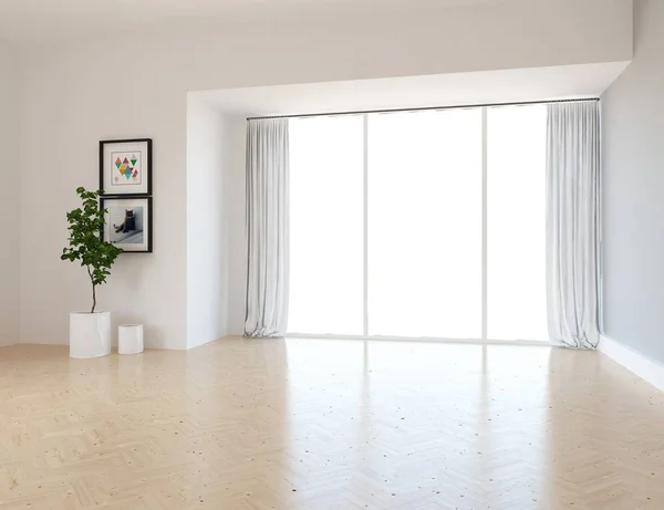 Idea Empty Scandinavian Room Interior Plant Wooden Floor Home Nordic — Stock Photo, Image