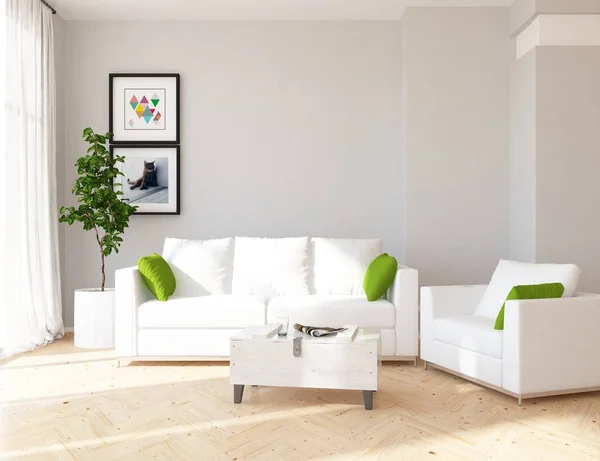 Idea Scandinavian Living Room Interior Sofa Plant Wooden Floor Home — Stock Photo, Image