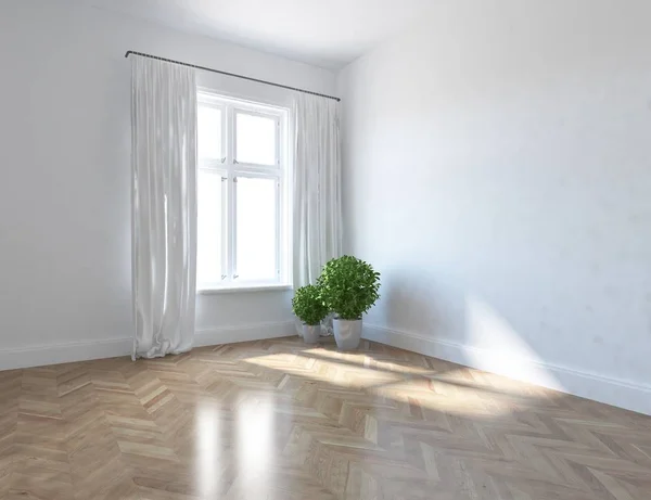 Idea Habitación Escandinava Vacía Interior Con Plantas Suelo Madera Inicio — Foto de Stock