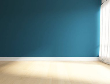 Boş İskandinav odası iç ahşap zemin ile fikir. Ev nordic iç. 3D çizim - illüstrasyon