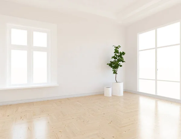 Idea Habitación Escandinava Vacía Interior Con Planta Sobre Suelo Madera —  Fotos de Stock