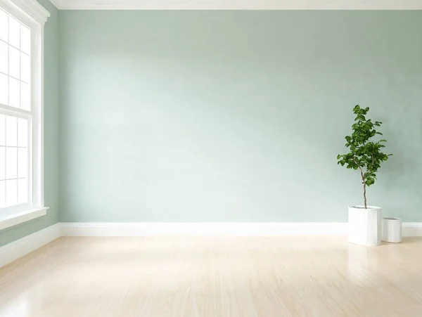 Idea Habitación Escandinava Vacía Interior Con Planta Sobre Suelo Madera — Foto de Stock