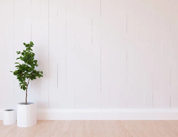 Idea Habitación Escandinava Vacía Interior Con Planta Sobre Suelo Madera —  Fotos de Stock