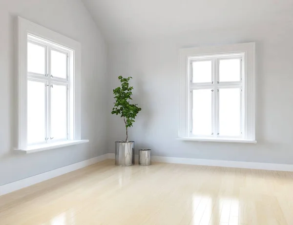 Idea Habitación Escandinava Vacía Interior Con Planta Sobre Suelo Madera — Foto de Stock