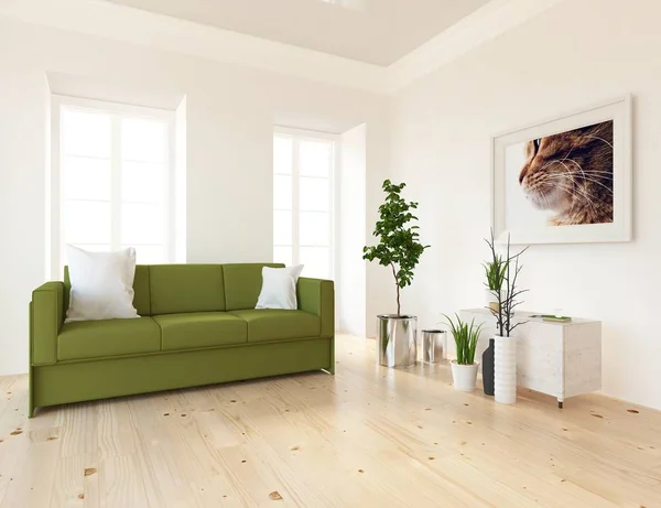 Idee Einer Skandinavischen Wohnzimmereinrichtung Mit Sofa Auf Dem Holzboden Und — Stockfoto