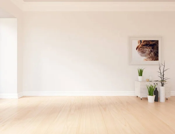 Idea White Scandinavian Room Interior Dresser Plants Wooden Floor Picture — Stock Photo, Image