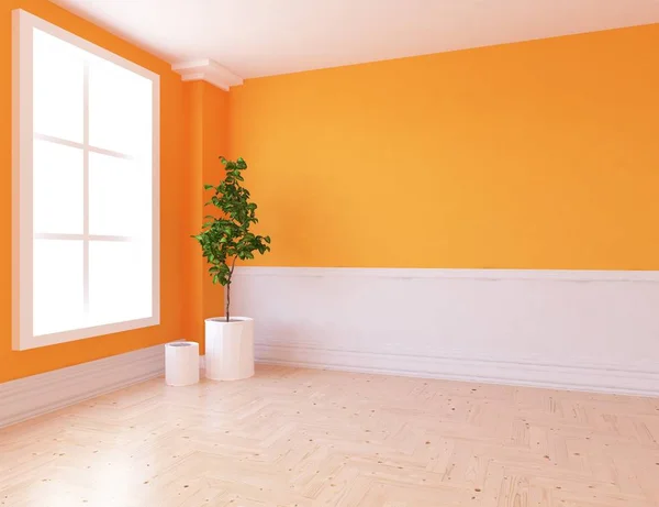 Idéia Interior Quarto Escandinavo Vazio Com Planta Chão Madeira Casa — Fotografia de Stock