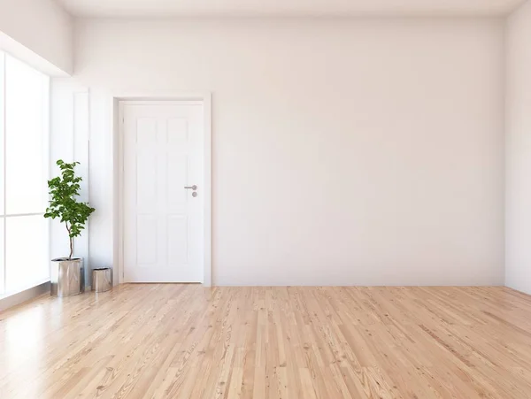 Idea Habitación Escandinava Vacía Interior Con Planta Sobre Suelo Madera — Foto de Stock