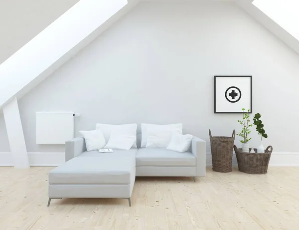Idea Una Escandinava Sala Estar Interior Con Sofá Plantas Suelo — Foto de Stock